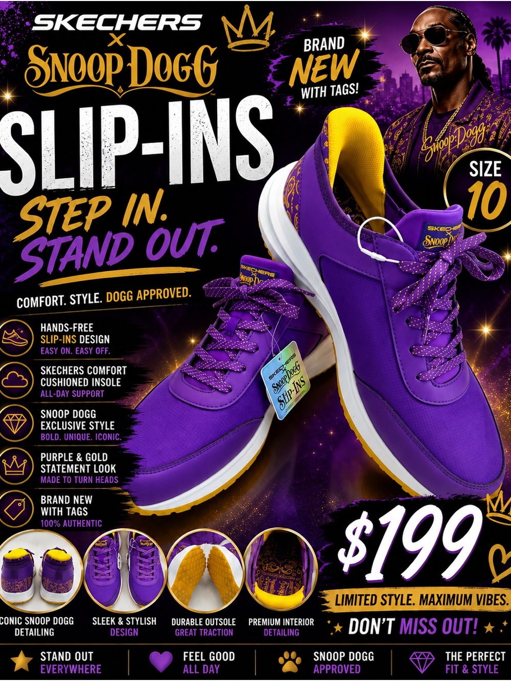 RARE Skechers Purple & Gold Slip-In Sneakers size 10